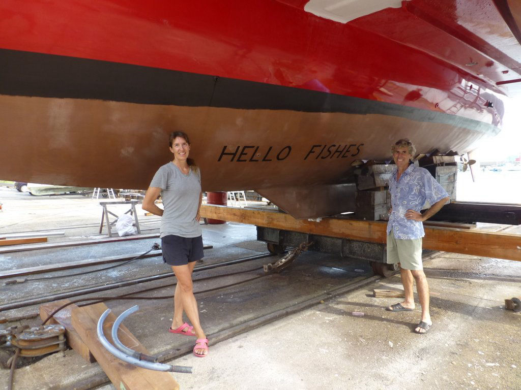 Bruce and Alene standing by the finished hull